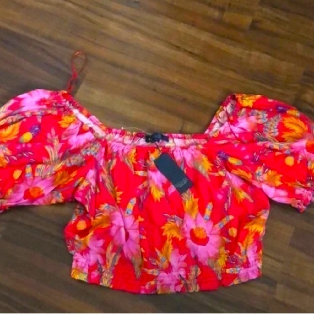 RACHEL Roy Off The Shoulder Tropical Crop Top